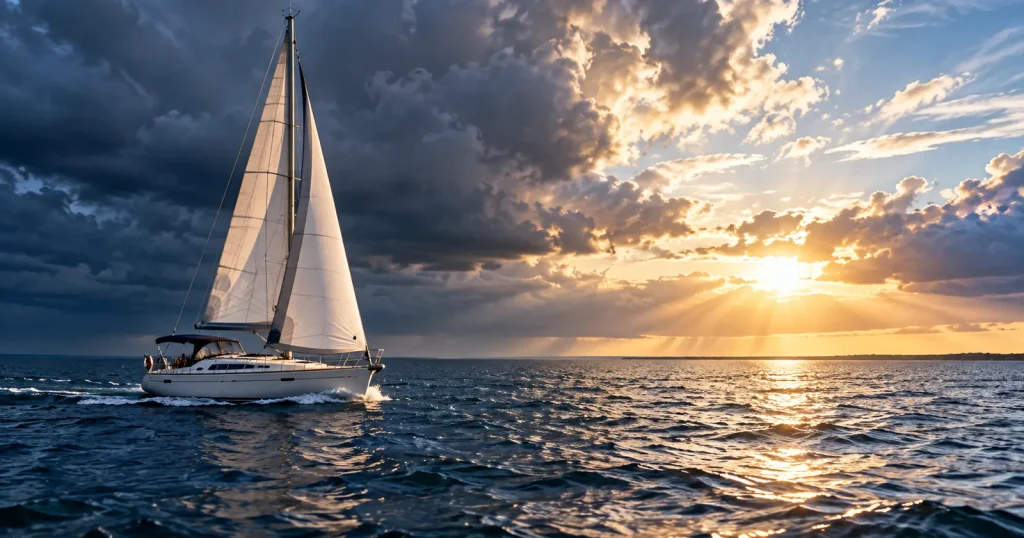 Sailboat holding a steady course after a storm, a reminder to follow your plan through a market drop