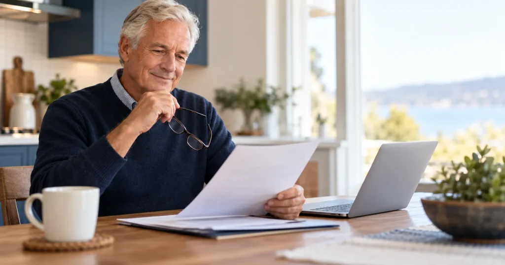 Retiree reviewing his Social Security statement at the kitchen table to maximize his Social Security benefits